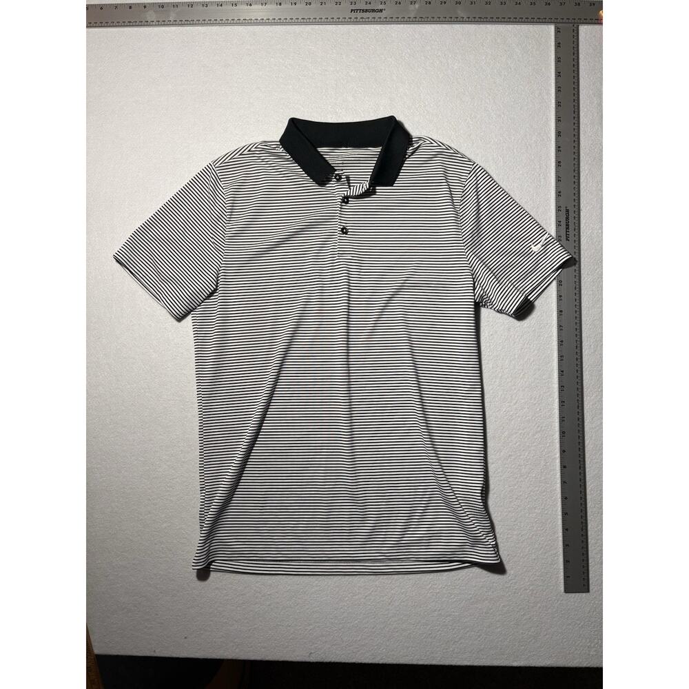 Nike Golf Dri Fit Polo Mens Size Medium Why & Blk Stripe W Blk Collar
